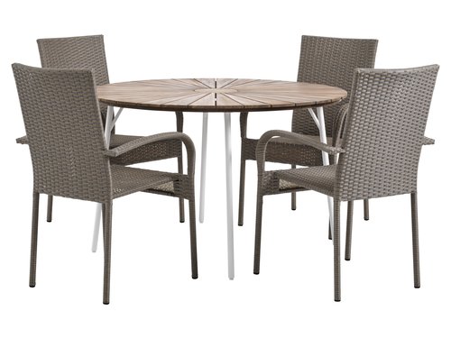 BASTRUP D120 table hardwood/white + 4 GUDHJEM chair