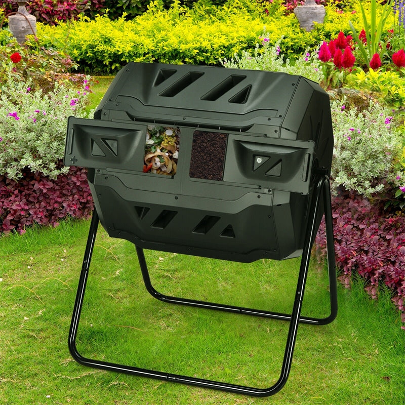 43 Gallon Outdoor Dual Rotating Chamber Compost Tumbler