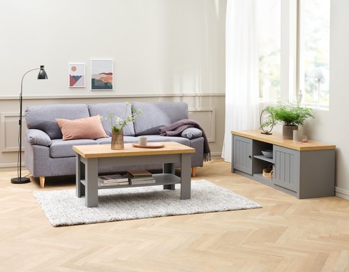 TV bench MARKSKEL grey/oak