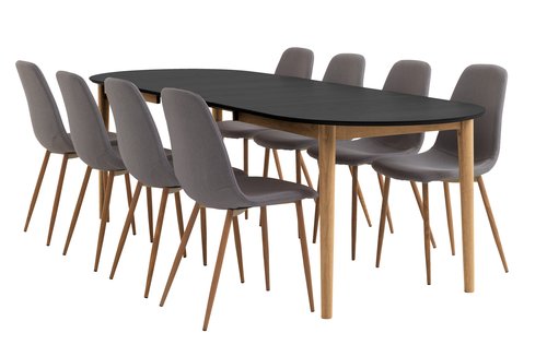 EGENS L190/270 table black + 4 JONSTRUP grey/oak