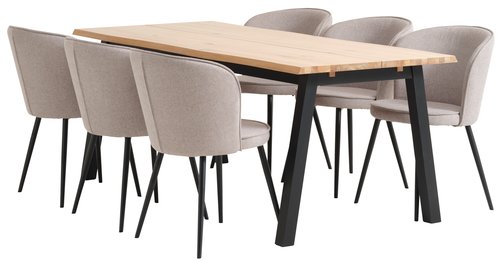 SKOVLUNDE L200 natural oak + 4 RISSKOV light grey