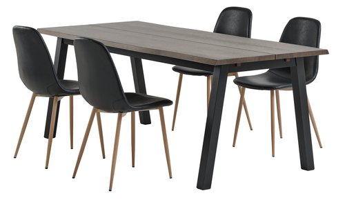 SKOVLUNDE L200 table dark oak + 4 JONSTRUP black/oak