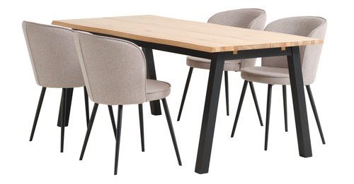 SKOVLUNDE L200 natural oak + 4 RISSKOV light grey