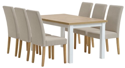 MARKSKEL L150/193 table white/oak+4 TUREBY chairs beige