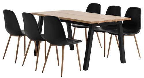 SKOVLUNDE L160 table natural oak + 4 JONSTRUP black/oak