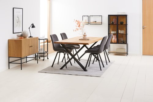 ROSKILDE/ROSLEV L200 natural oak + 4 HYGUM chairs grey