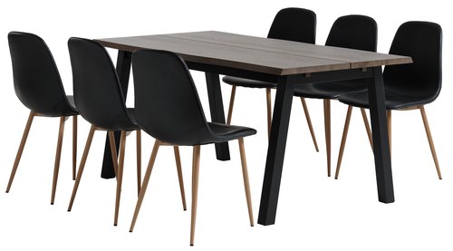 SKOVLUNDE L160 table dark oak + 4 JONSTRUP black/oak