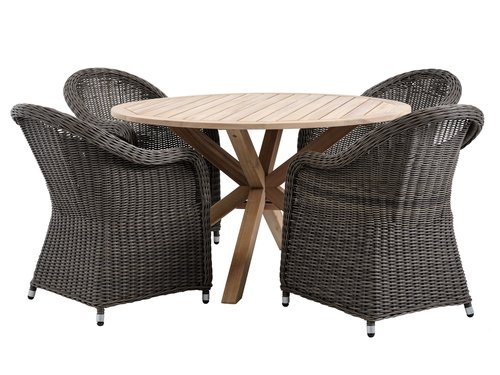 HESTRA D126 table hardwood + 4 GAMMELBY chair grey