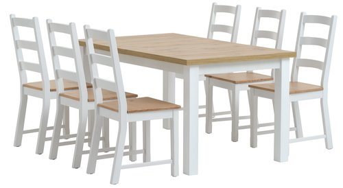 MARKSKEL L150/193 table white/oak + 4 VISLINGE chairs