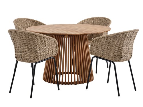 UDBYNEDER D120 table teak + 4 TUERNE chair natural