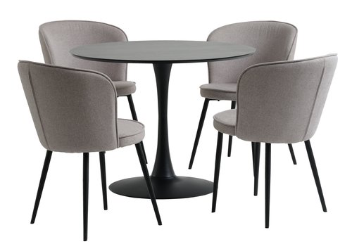 RINGSTED D100 table black + 4 RISSKOV light grey