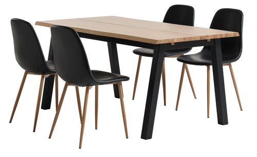 SKOVLUNDE L160 table natural oak + 4 JONSTRUP black/oak