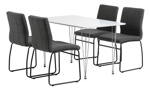 BANNERUP L120 table white + 4 HAMMEL chairs grey