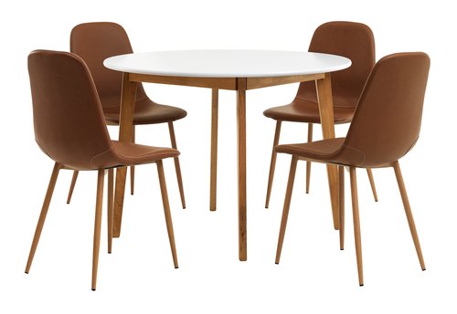 JEGIND D105 table white + 4 JONSTRUP cognac/oak