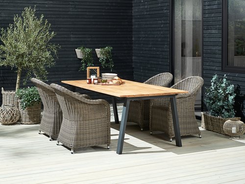 BARSMARK L210 table teak + 4 GAMMELBY chair grey
