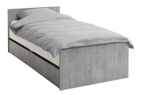 Bed w/storage BILLUND Single 90×200 white/concrete