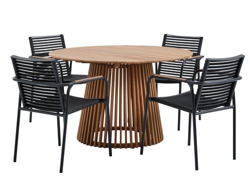 UDBYNEDER D120 table teak + 4 NABE chair black