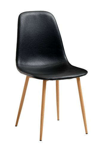 Dining chair JONSTRUP black faux leather/oak colour