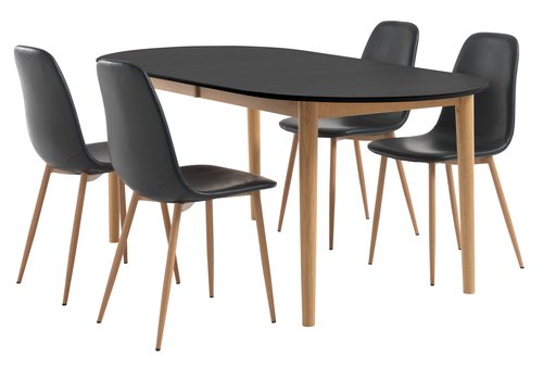 EGENS L190/270 table black + 4 JONSTRUP black/oak
