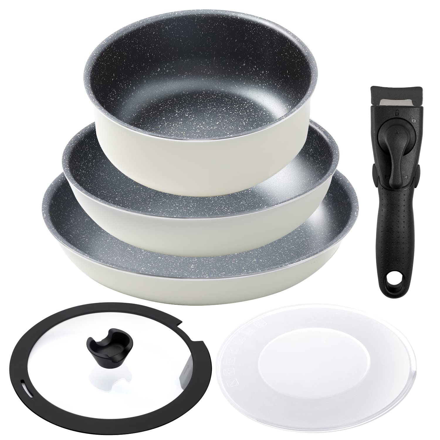 6 Pieces Kitchen Nonstick Cookware Sets with Removable Handle