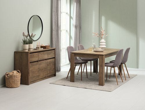 VEDDE L160 table wild oak + 4 JONSTRUP grey/oak