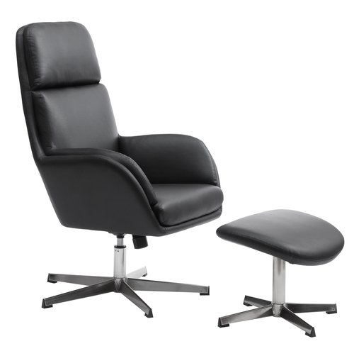 Armchair w/footstool TANKEDAL black faux leather