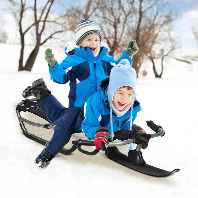 Kids Ski Sled Snow Racer Sled with Textured Grip Handles and Mesh Seat