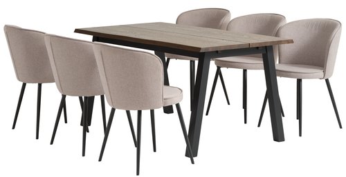 SKOVLUNDE L160 table dark oak + 4 RISSKOV light grey