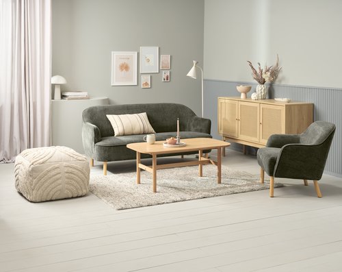 Sofa BREDAL 2 seater olive green fabric/oak colour