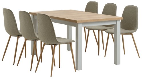 MARKSKEL L150/193 table l.grey + 4 BISTRUP chairs sand