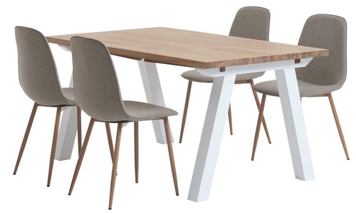 SKAGEN L150 table white/oak + 4 BISTRUP chairs sand