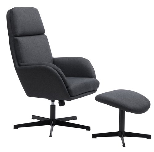 Armchair w/footstool TANKEDAL dark grey fabric