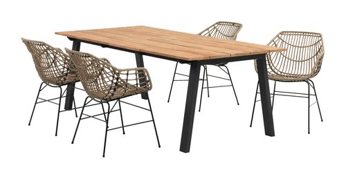 BARSMARK L210 table teak + 4 ILDERHUSE chair natural