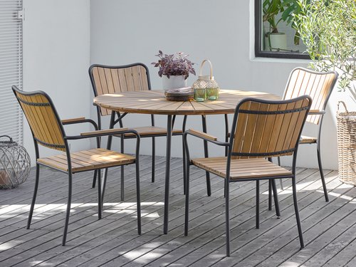 BASTRUP D120 table + 4 BASTRUP chair natural/black