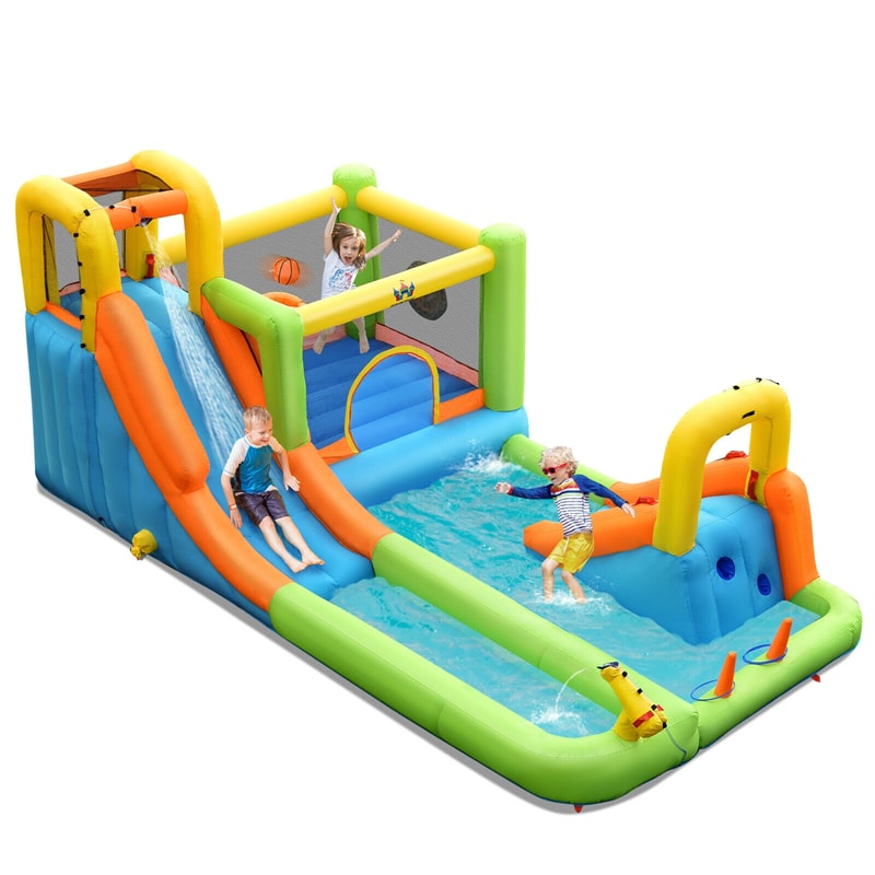 7 in 1 Kids Inflatable Water Slide Park Bounce House without Air Blower