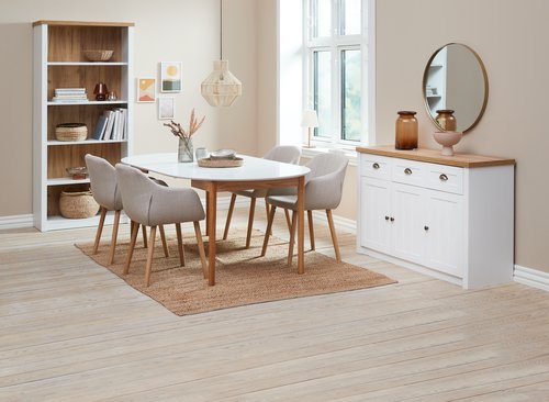 MARSTRAND D110 table white + 4 ADSLEV chairs beige