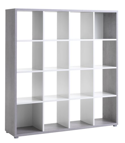 Room divider HALDAGER 16 shelves concrete/white