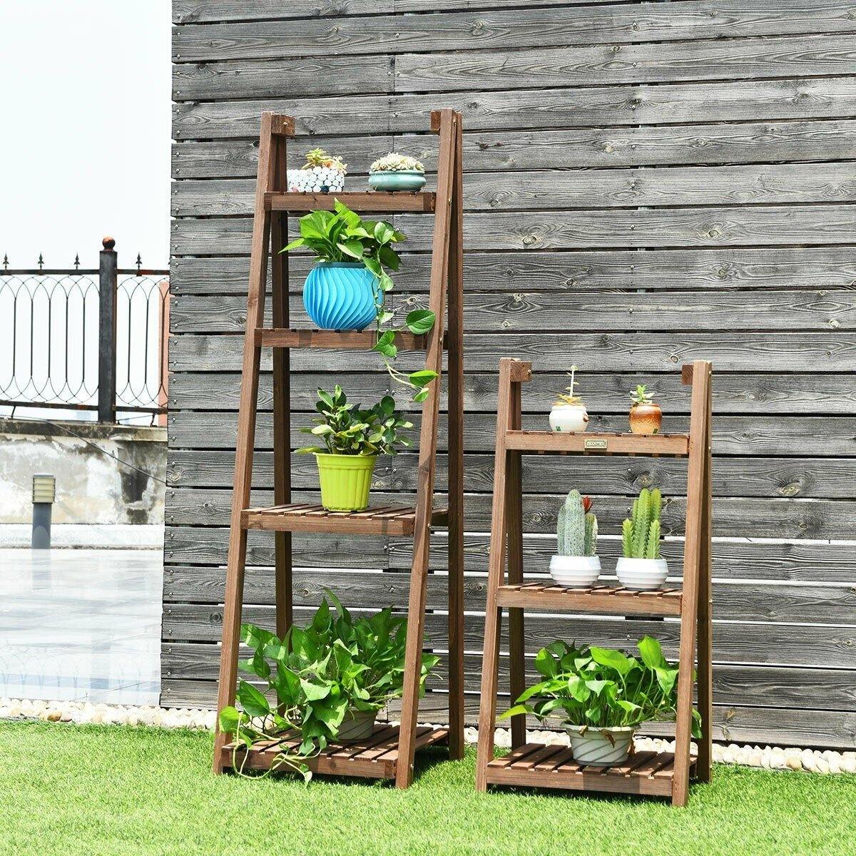 4 Tier Folding Wooden Garden Plant Stand Flower Pot Holder