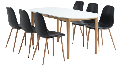 EGENS L190/270 table white + 4 JONSTRUP black/oak