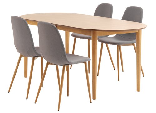 EGENS L190/270 table oak + 4 JONSTRUP grey/oak