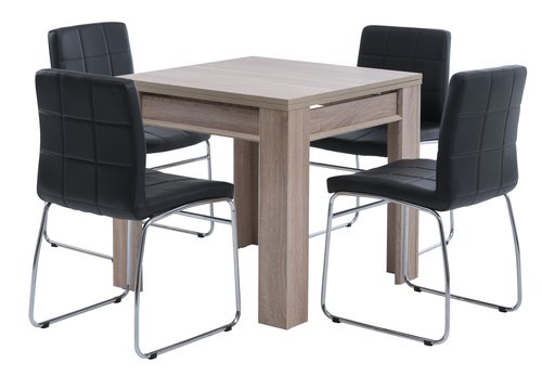 HASLUND L80/160table oak + 4 HAMMEL chairs black