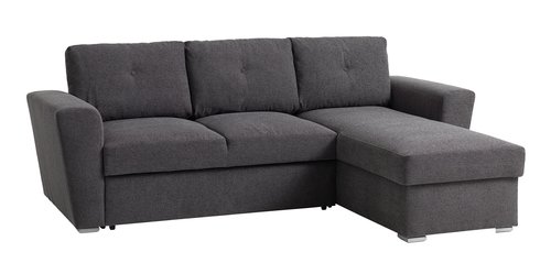 Sofa bed chaise longue VEJLBY dark grey fabric