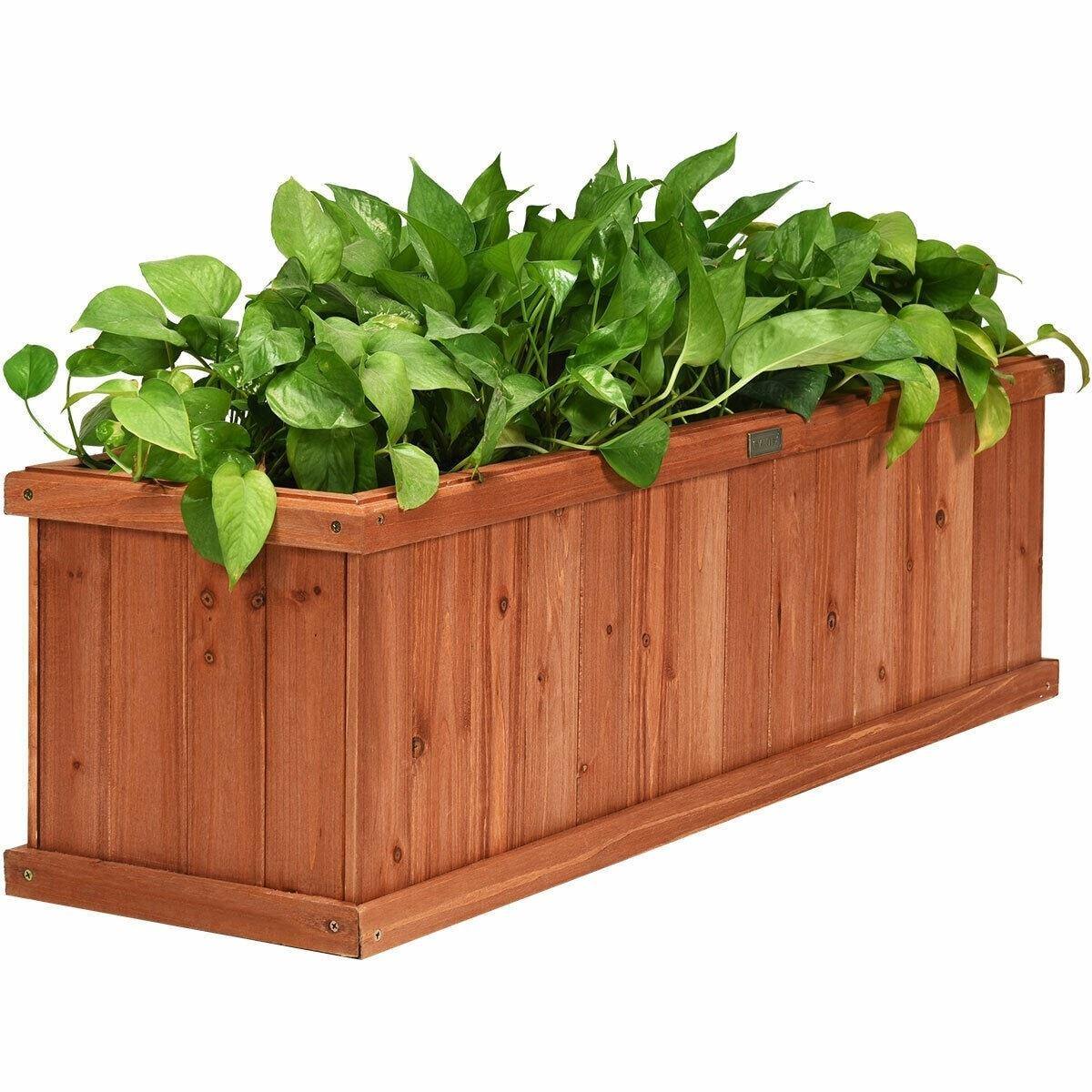 Wooden Raised Garden Bed Mounted Window Box Planter for Flower Vegetable