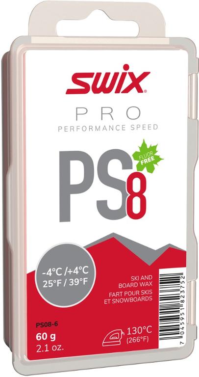 Swix PS8 Red Wax for 25 to 39 Degrees F - 60 g