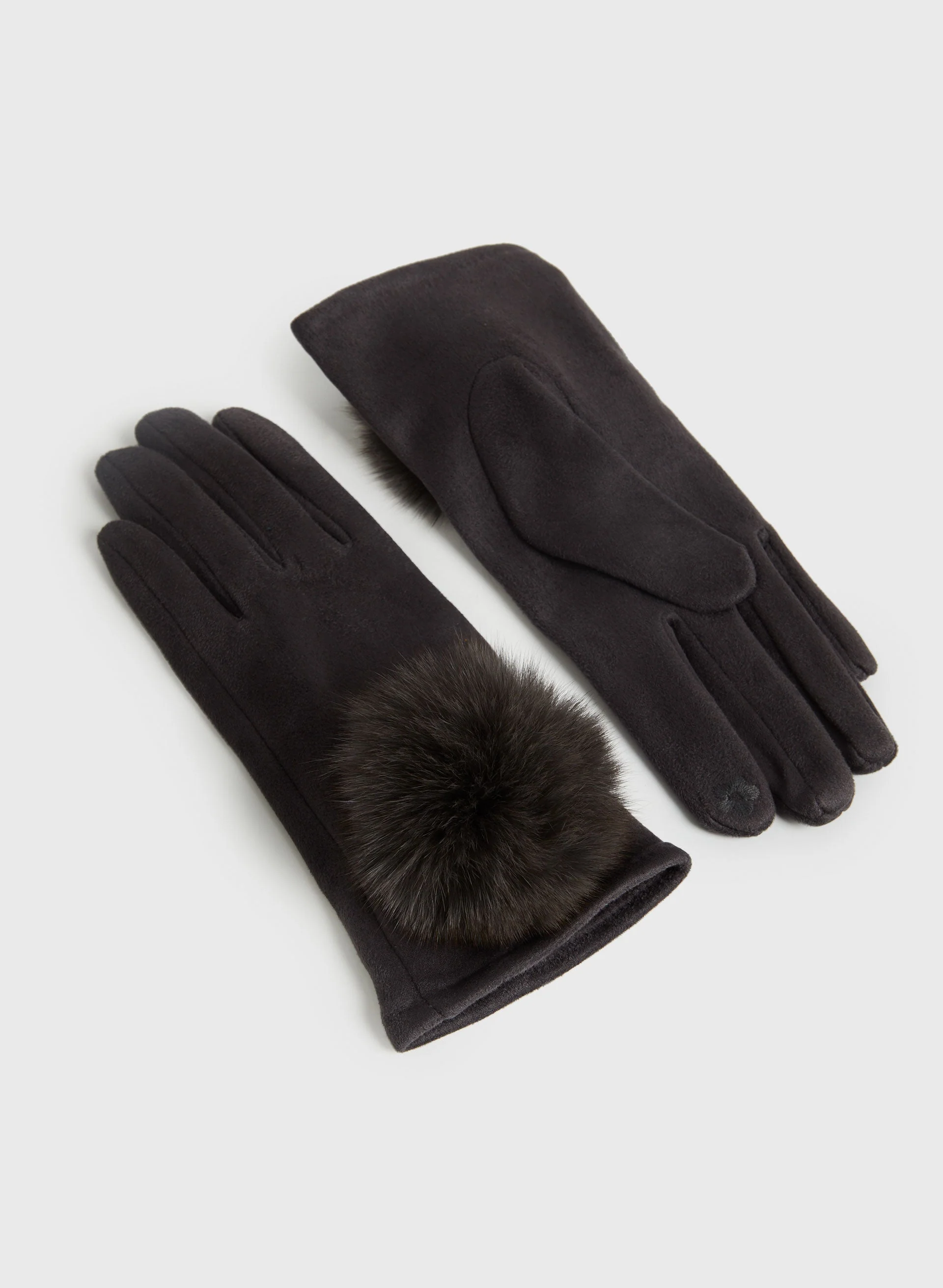 Faux Suede Pompom Gloves