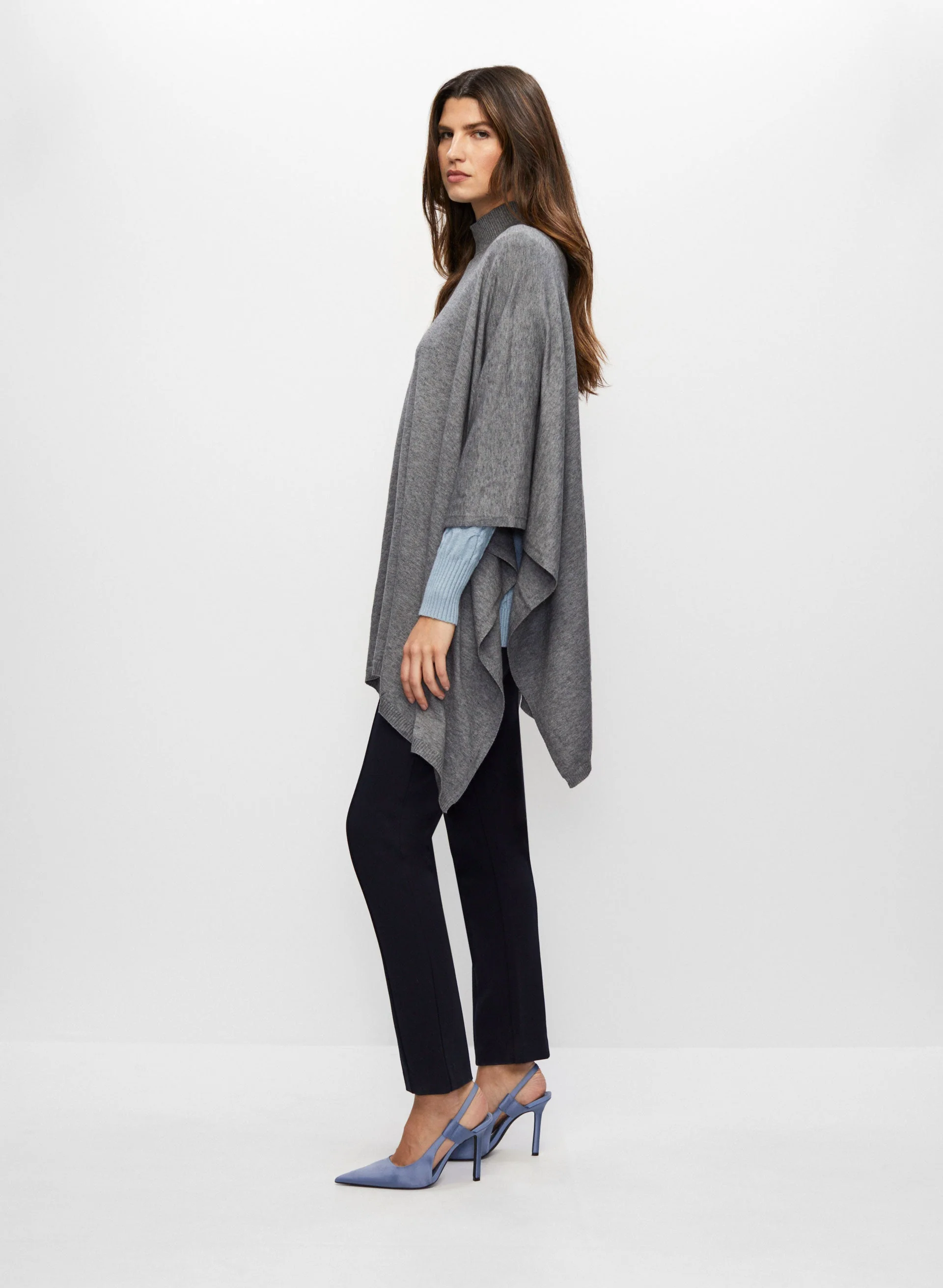 Asymmetrical Mock Neck Poncho