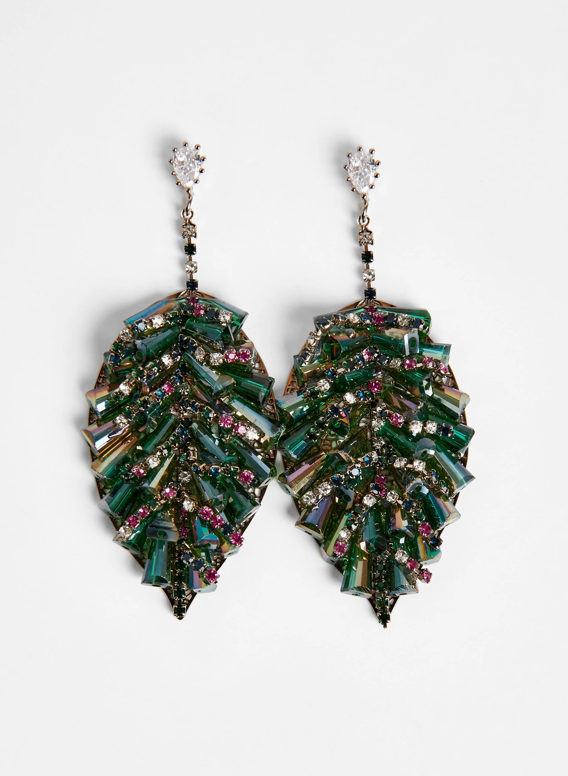 Crystal Insert Leaf Earrings