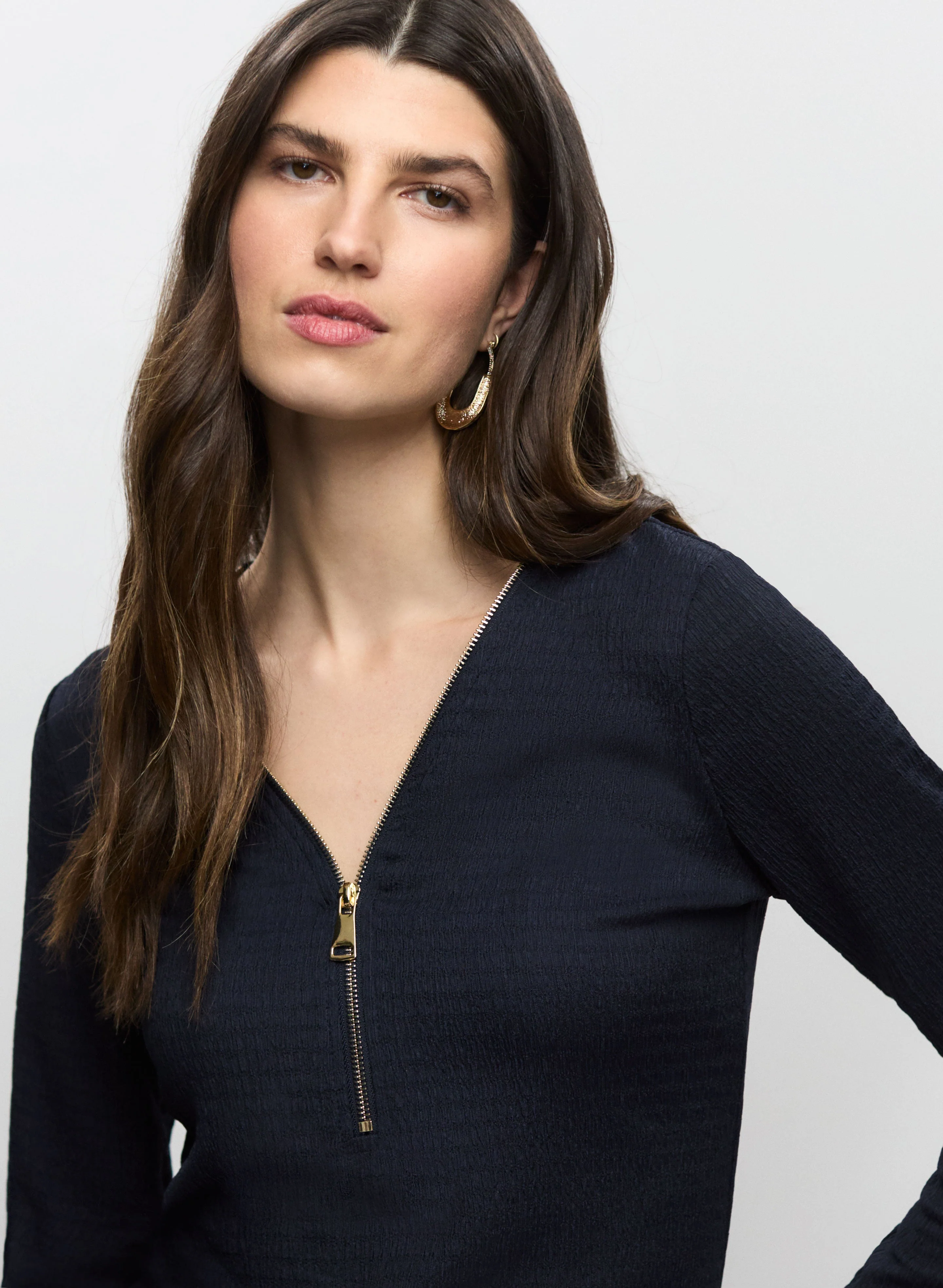 V-Neck Zip Detail Top