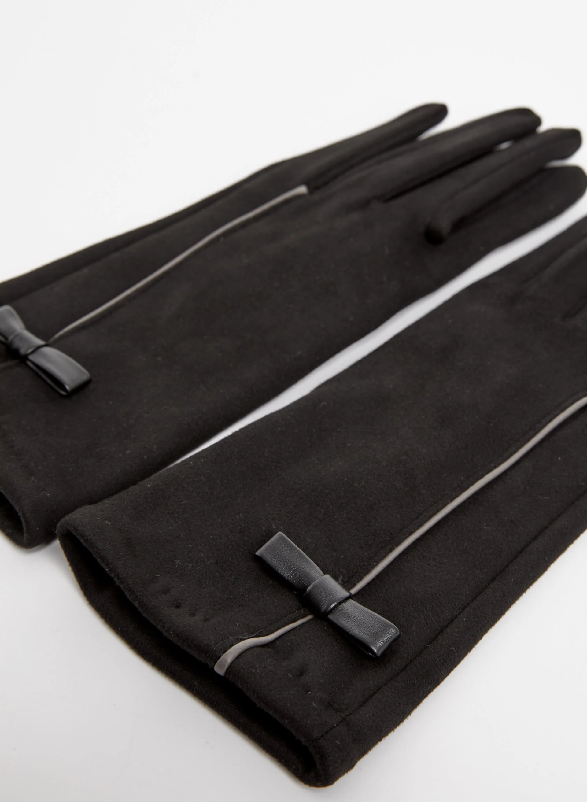 Bow Detail Faux Suede Gloves