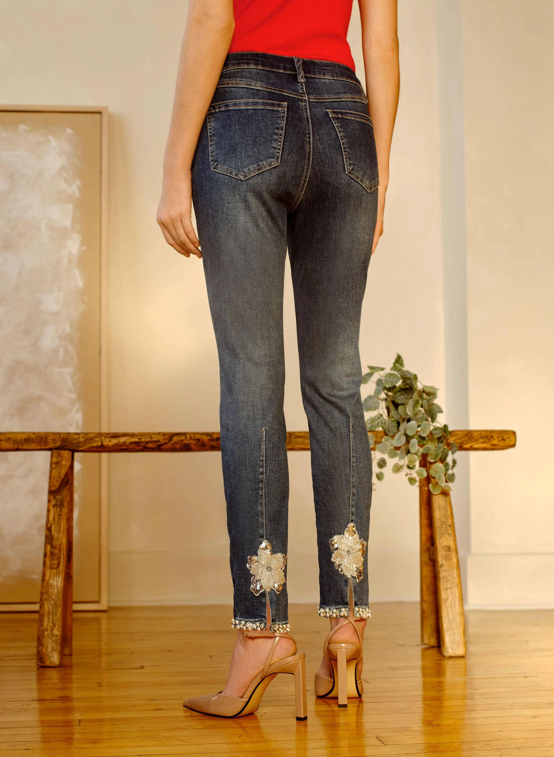 Embellished Slim Leg Jeans